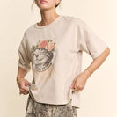Davi & Dani Blossom Crowned Kitty Top in Beige