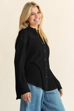 Load image into Gallery viewer, Davi &amp; Dani Textured Knit Button Down Top in Black
