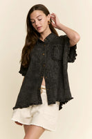 J.nna Denim Ruffle Edge Boxy Top in Denim Black