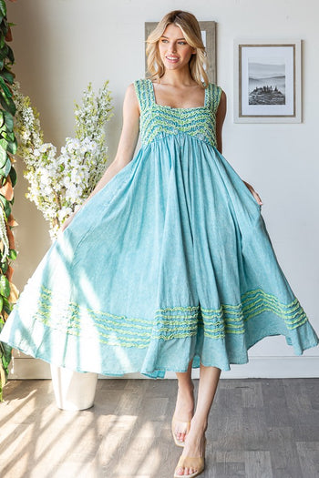 Oli & Hali Midi Dress with Frilled Details in Aqua
