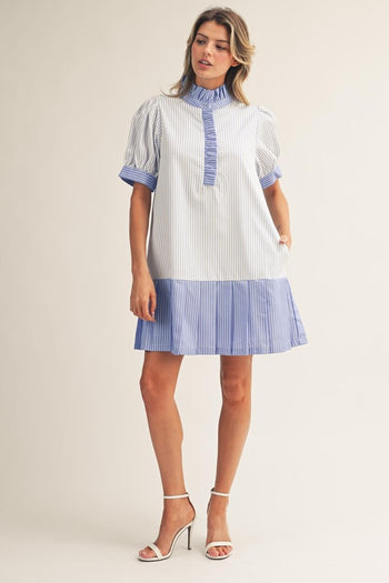 Jodifl Contrasting Striped Dress in Off White