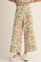 Jodifl Color Rib Band Side Accent Wide Leg Floral Pants in Oatmeal