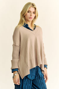 Davi & Dani OVERSIZED Solid Color Knit Sweater in Taupe