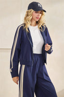 Veveret Nylon Track Jacket with Lace Details in Navy