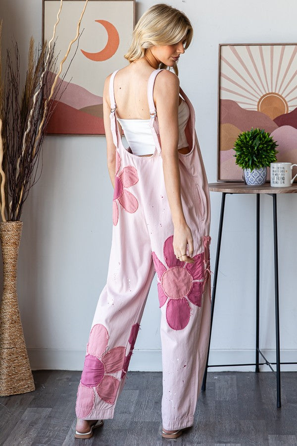 Oli & Hali Large Flower and Paint Splatter Jumpsuit in Pink – June