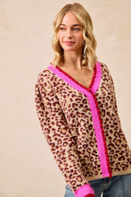 Load image into Gallery viewer, BiBi Leopard Print Knit Sweater with Contrasting Striped Ruffles in Leopard
