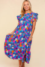 Load image into Gallery viewer, Haptics Tropical Floral Print Tiered Maxi Dress in Blue/Fuchsia/Orange
