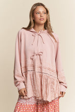 Load image into Gallery viewer, J.nna Mixed Fabric Lace Trim Hooded Jacket in Baby Pink
