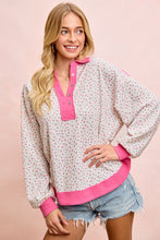 Load image into Gallery viewer, BiBi Floral Print Thermal Faux Button Collar Top in Ivory/Fuchsia

