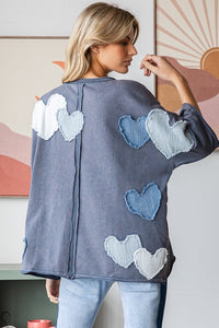 Oli & Hali Mineral Washed Top with Heart Patches in Navy