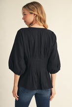 Load image into Gallery viewer, Jodifl Pintuck Waistline Detail Button Down Top in Black
