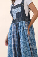 Oddi Mixed Patchwork Overall Dress in Denim Multi