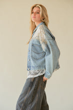 Load image into Gallery viewer, Davi &amp; Dani Denim Jacket with Lace Patches in Denim Blue
