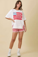 Main Strip OVERSIZED American Flag Patchwork Terry Knit Top in White