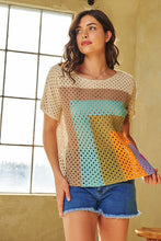 Load image into Gallery viewer, Davi &amp; Dani Mixed Color Block Crochet Top in Cream Sherbert Shirts &amp; Tops Davi &amp; Dani   
