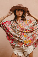 BiBi OVERSIZED Floral Print Button Down Top in Rose Mix ON ORDER