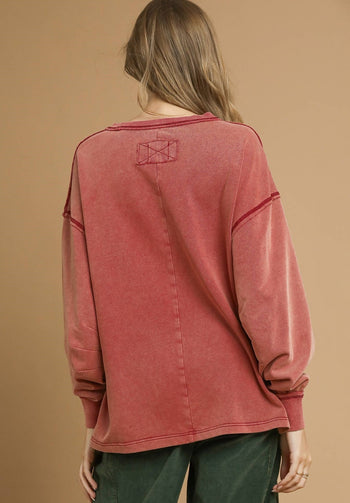 Umgee OVERSIZED Mineral Washed French Terry Top in Rosewood