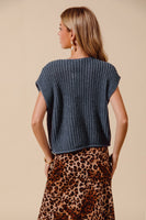 So Me Solid Color Knit Sweater Vest with Big Metal Buttons in Midnight Blue