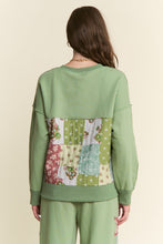 Load image into Gallery viewer, J.nna Multi Pattern Patched French Terry Top in Sage Multi
