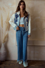 Load image into Gallery viewer, LovLov Solid Color Front Zip Cardigan With Contrasting Mix Prints in Ivory
