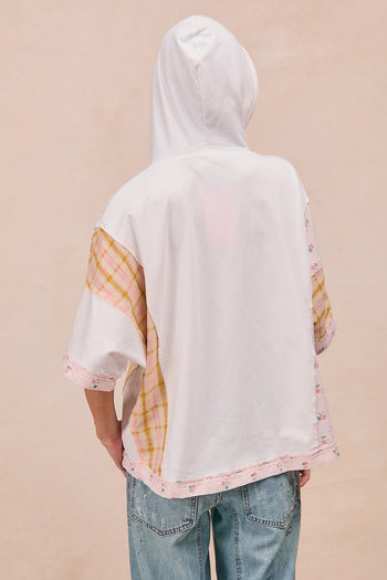 BiBi Mix n Match Hooded Top with Large Flower Patch Front in Ivory