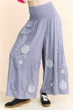 Load image into Gallery viewer, Davi &amp; Dani Smocked Waist Floral Patch Wide Leg Pants in Blue
