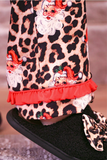 Jess Lea Bow Santa Safari Chic Ruffle Pajama Set in Leopard