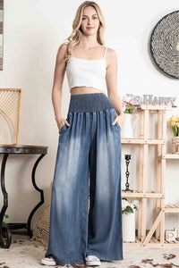 BlueVelvet Smocked High Waist Pants in Denim