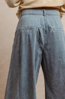 BiBi Flower Patched Washed Chambray Pants in Denim/Dark Denim