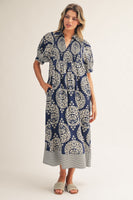 Jodifl Geometric Floral Print Midi Dress in Navy ON ORDER