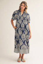 Load image into Gallery viewer, Jodifl Geometric Floral Print Midi Dress in Navy ON ORDER
