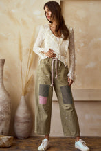 Load image into Gallery viewer, LovLov Paint Splatter and Patched Barrel Pants in Olive
