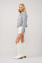 Load image into Gallery viewer, Blue B Denim Jacket with Chevron Fringe in Light Wash
