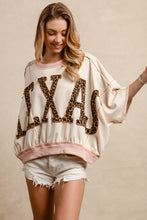 Load image into Gallery viewer, BiBi OVERSIZED Top with Leopard Print Letter Patchwork TEXAS  in Oatmeal/D.Rose
