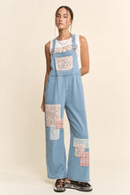 Load image into Gallery viewer, Davi &amp; Dani Lace and Tweed Patchwork Denim Overalls in Light Denim
