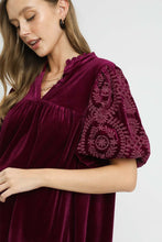 Load image into Gallery viewer, Umgee Solid Color Top with Embroidered Sleeves in Wine
