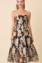 Load image into Gallery viewer, Main Strip Metallic Floral Embossed Midi Dress in Black

