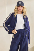 Veveret Nylon Track Jacket with Lace Details in Navy