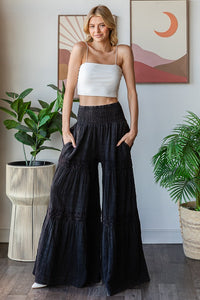 Oli & Hali SMOCKED Waist Wide Leg Pants in Black