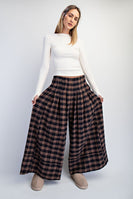Cotierra Low Waisted Plaid Wide Leg Pants in Midnight Checker