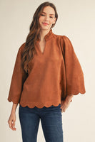Jodifl Scallop Edge Detail Faux Suede Top in Camel