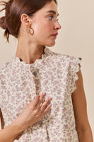 So Me Twill Floral Print Vest in Cream Multi