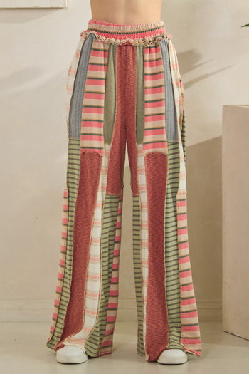 Oli & Hali Mixed Print Patchwork Pants in Pink