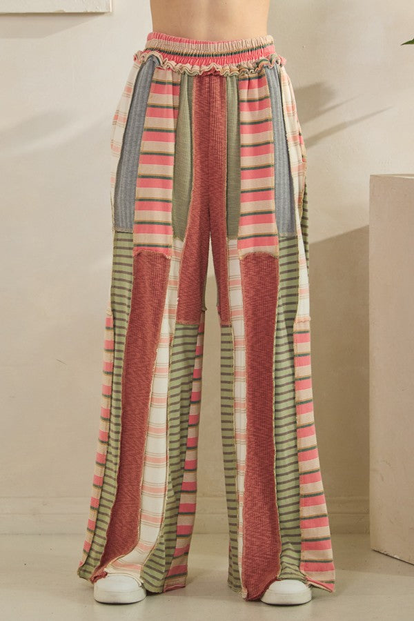 Oli & Hali Mixed Print Patchwork Pants in Pink