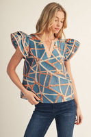 Jodifl Abstract Metallic Jacquard Top in Turquoise
