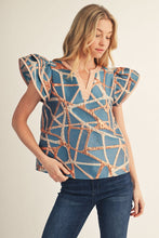 Load image into Gallery viewer, Jodifl Abstract Metallic Jacquard Top in Turquoise
