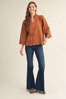 Jodifl Scallop Edge Detail Faux Suede Top in Camel