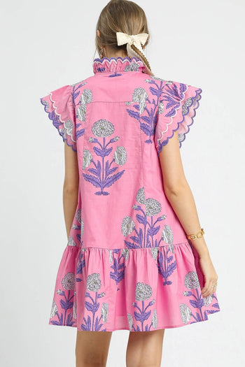 Umgee Bold Floral Print Mini Dress in Pink Mix