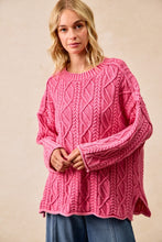 Load image into Gallery viewer, BiBi Cable Knit Mineral Washed Sweater in Washed Hot Pink
