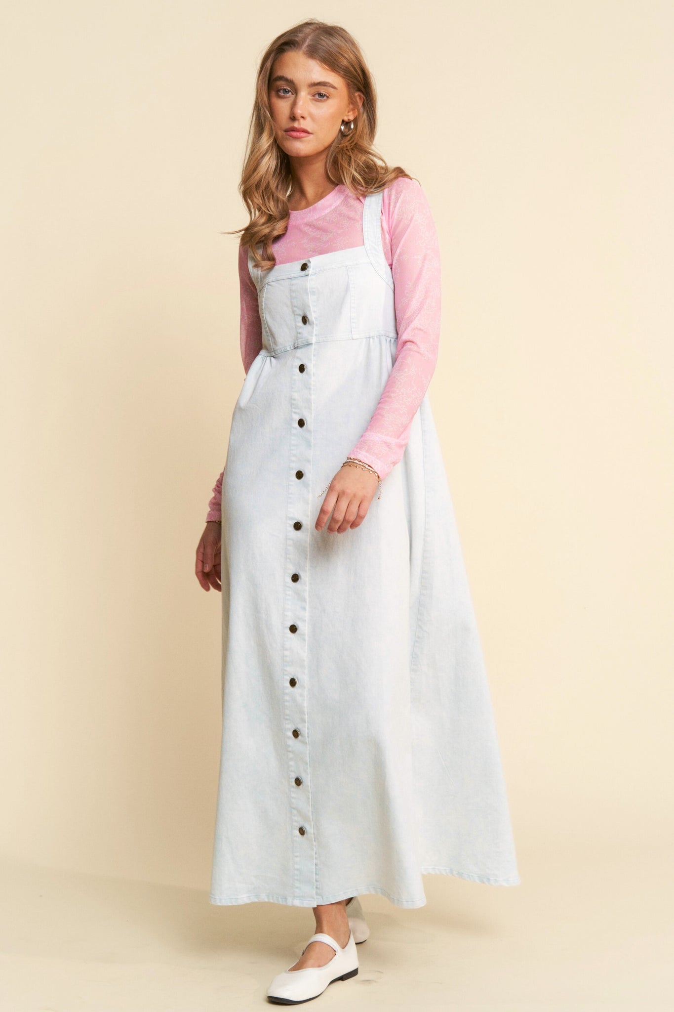 J.Nna Mineral Washed Denim Button Down Front Maxi Dress in Ice Blue Denim L J.Nna Mineral Washed Denim Button Down Front Maxi Dress in Ice Blue Denim L